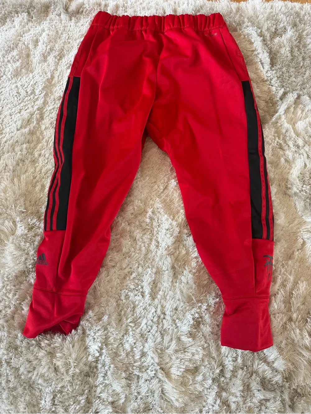 adidas Kids Red Joggers with Black Side Stripes